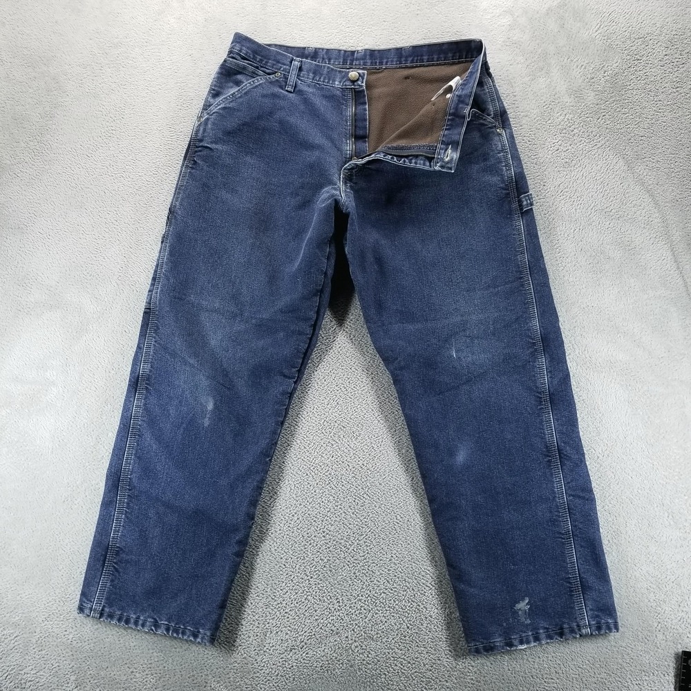 Wrangler Jeans Mens 34x30 Blue Fleece Lined Carpenter‎ Straight Workwear Denim
